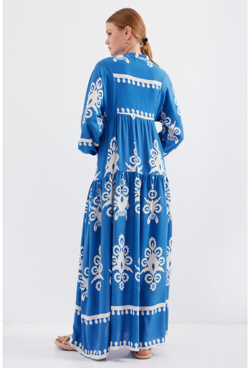 2423 Otantik Desenli Tesettür Elbise