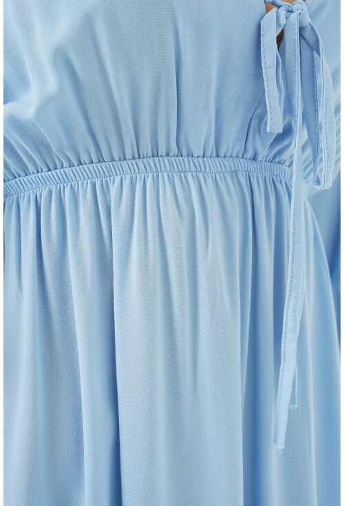 2570 Kadın Beli Büzgülü V Yaka Elbise