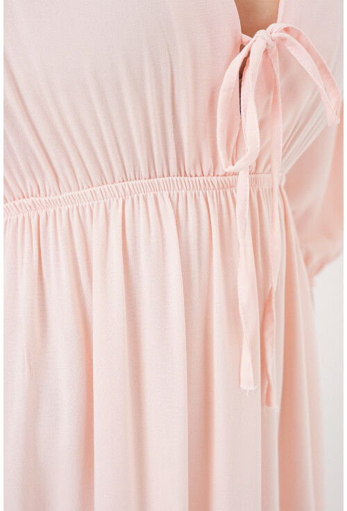 2570 Kadın Beli Büzgülü V Yaka Elbise