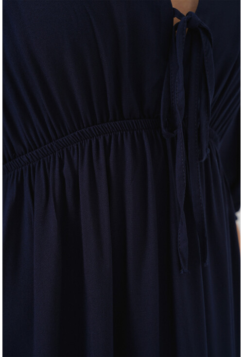 2570 Kadın Beli Büzgülü V Yaka Elbise