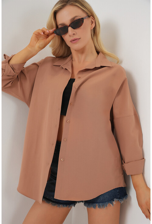 3900 Oversize Uzun Basic Gömlek