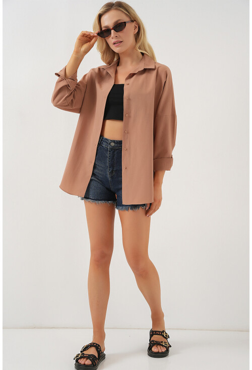 3900 Oversize Uzun Basic Gömlek