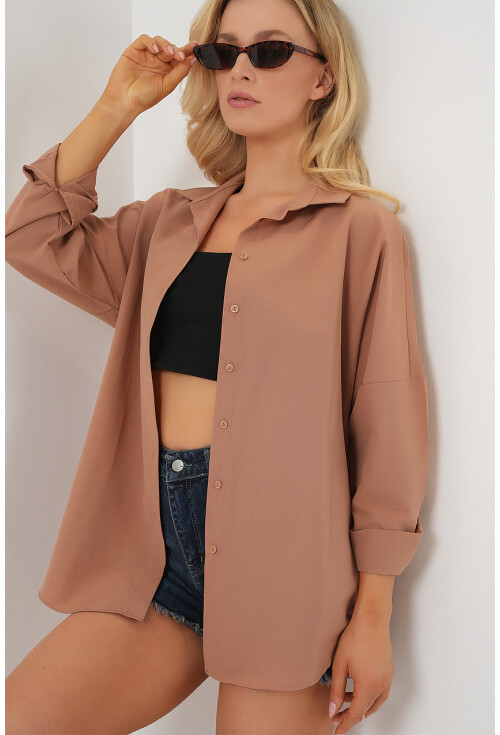 3900 Oversize Uzun Basic Gömlek