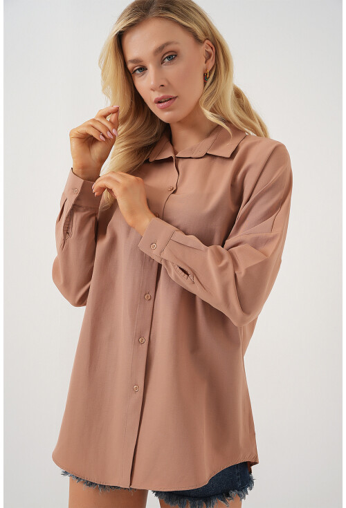 3900 Oversize Uzun Basic Gömlek