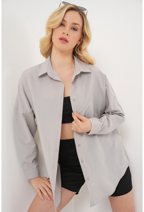 3900 Oversize Uzun Basic Gömlek