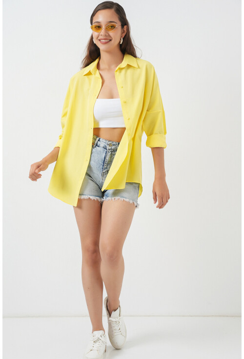 3900 Oversize Uzun Basic Gömlek