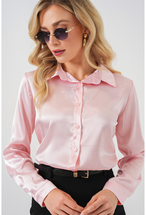 3964 Hafif Dökümlü Saten Gömlek