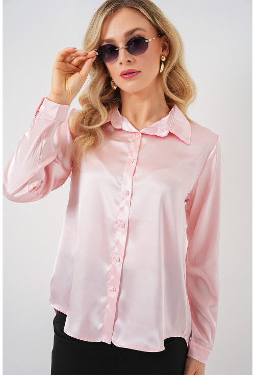 3964 Hafif Dökümlü Saten Gömlek