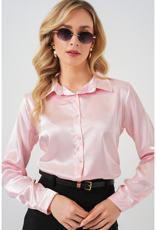 3964 Hafif Dökümlü Saten Gömlek