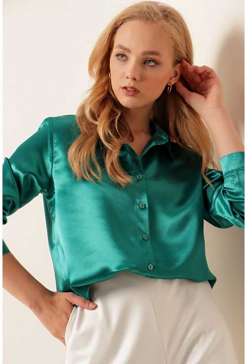 3964 Hafif Dökümlü Saten Gömlek