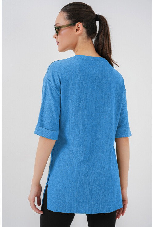 4332 Yanı Yırtmaçlı Örme Tişört