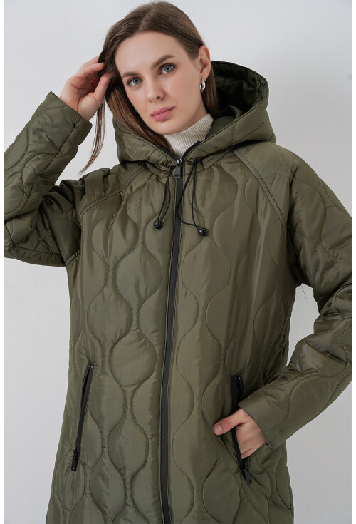 5177 Kapüşonlu Uzun Kapitone Mont