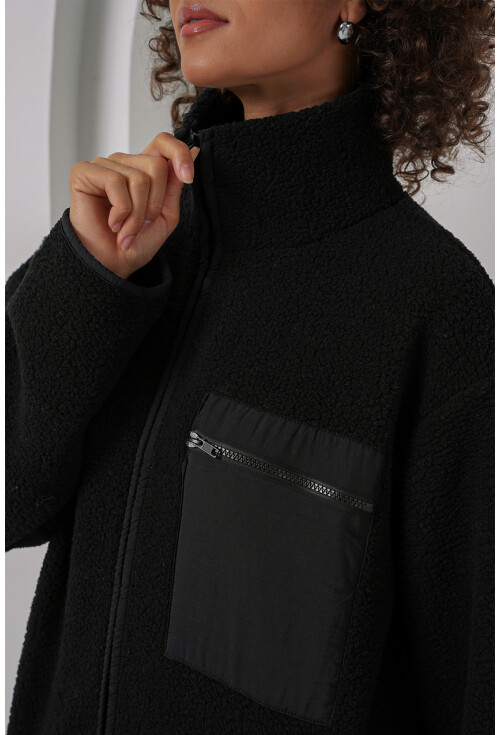 55446 Fermuarlı Oversize Peluş Ceket