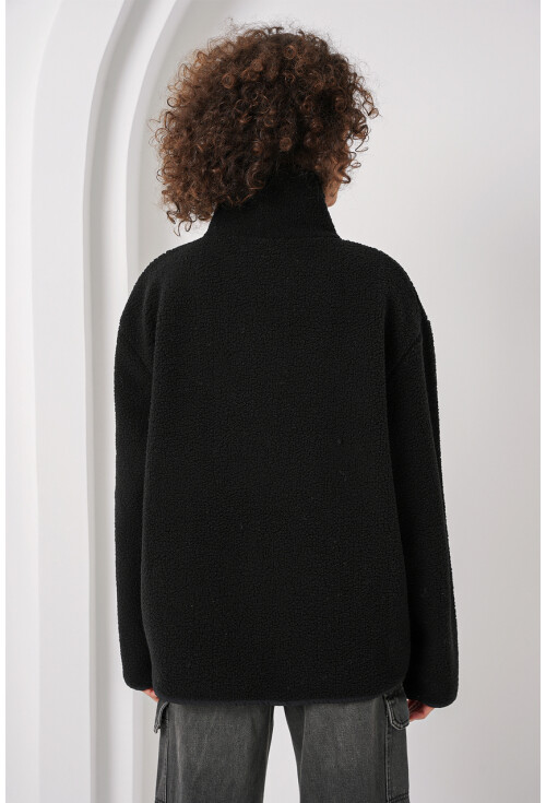 55446 Fermuarlı Oversize Peluş Ceket