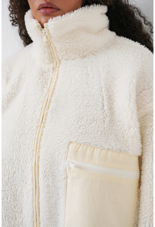 55446 Fermuarlı Oversize Peluş Ceket Mont