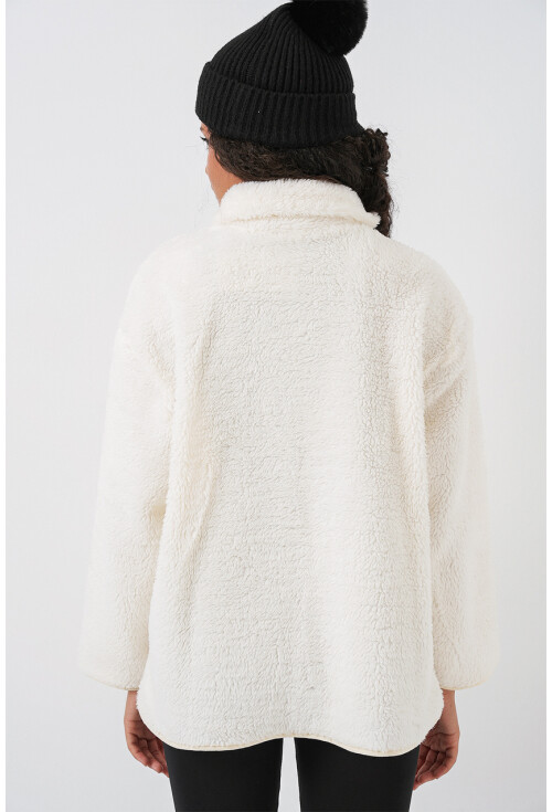 55446 Fermuarlı Oversize Peluş Ceket Mont