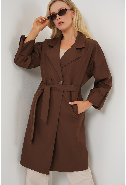 9104 Lined Double-Breasted Trench Coat
