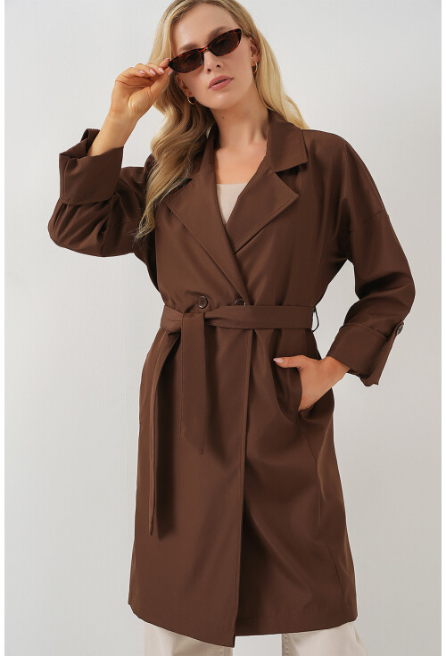 9104 Lined Double-Breasted Trench Coat