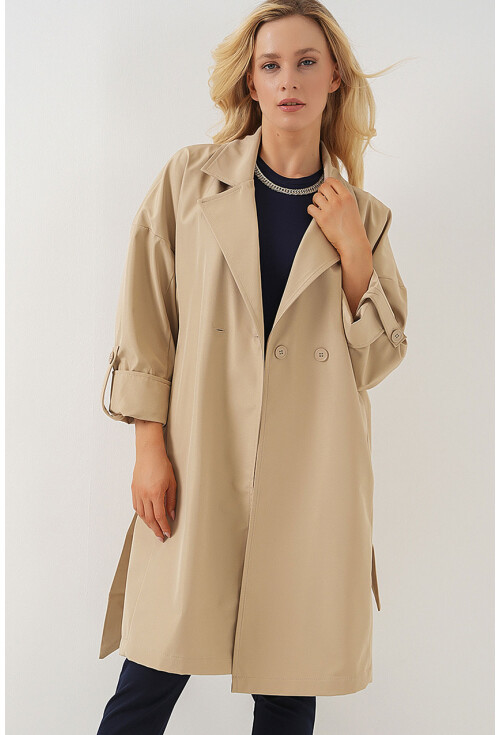 9104 Lined Double-Breasted Trench Coat