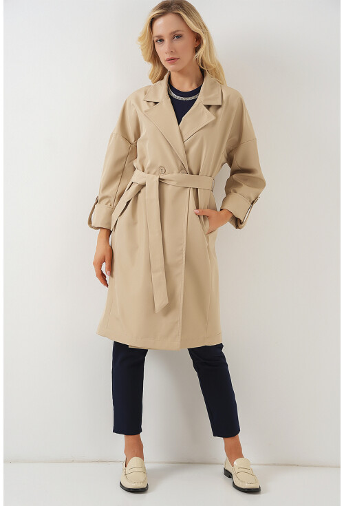 9104 Lined Double-Breasted Trench Coat