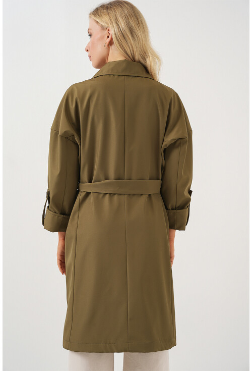 9104 Kruvaze Yaka Astarlı Trençkot