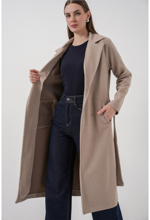 9118 Kruvaze Yaka Kaşe Kaban