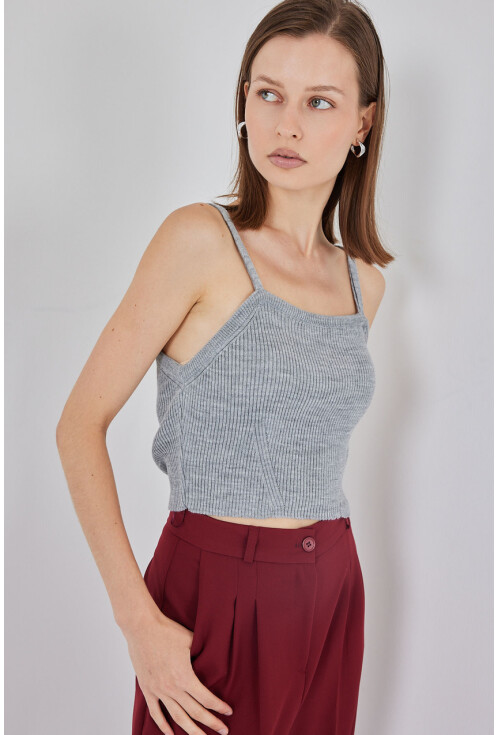 Kadın Askılı Crop Top Bluz 15934