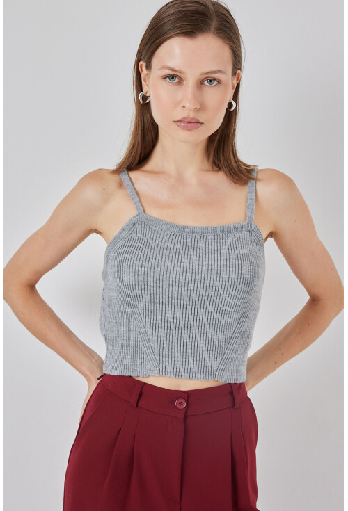 Kadın Askılı Crop Top Bluz 15934