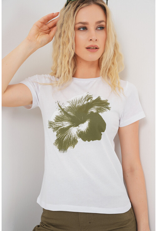 Kadın Baskılı Basic Tişört 4349