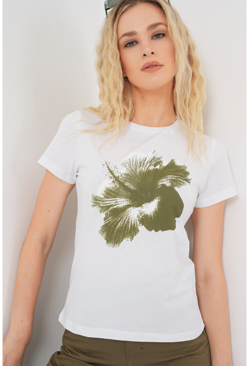 Kadın Baskılı Basic Tişört 4349