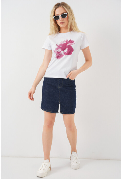 Kadın Baskılı Basic Tişört 4349