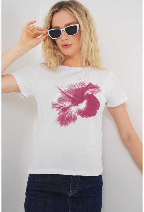 Kadın Baskılı Basic Tişört 4349