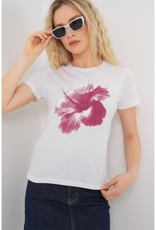 Kadın Baskılı Basic Tişört 4349