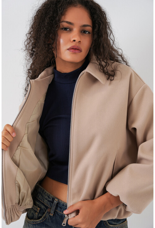 Kadın Büzgülü Oversize Kaşe Ceket 0728