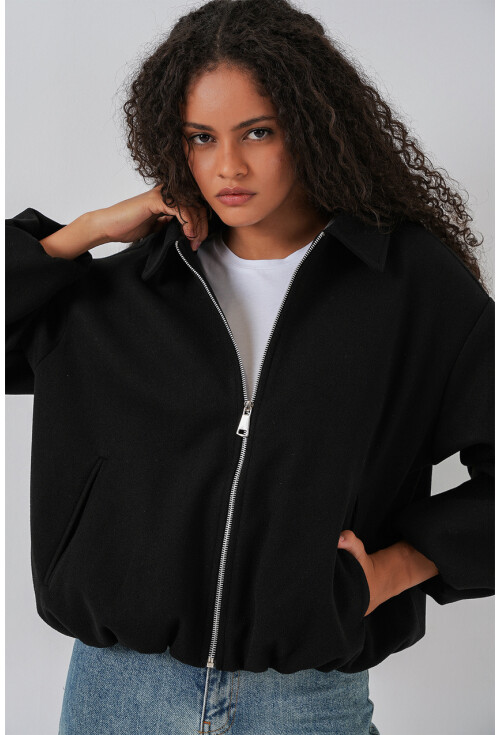 Kadın Büzgülü Oversize Kaşe Ceket 0728