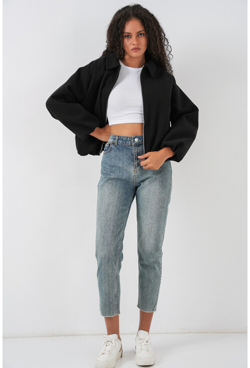 Kadın Büzgülü Oversize Kaşe Ceket 0728
