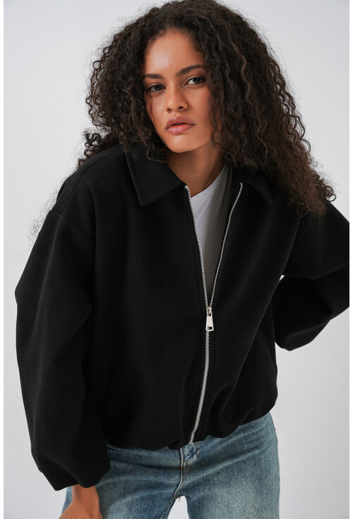 Kadın Büzgülü Oversize Kaşe Ceket 0728