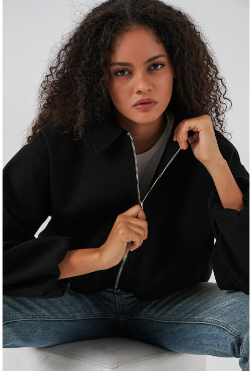 Kadın Büzgülü Oversize Kaşe Ceket 0728