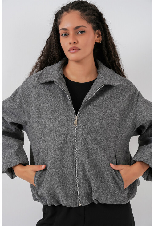 Kadın Büzgülü Oversize Kaşe Ceket 0728