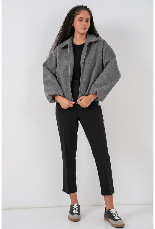 Kadın Büzgülü Oversize Kaşe Ceket 0728