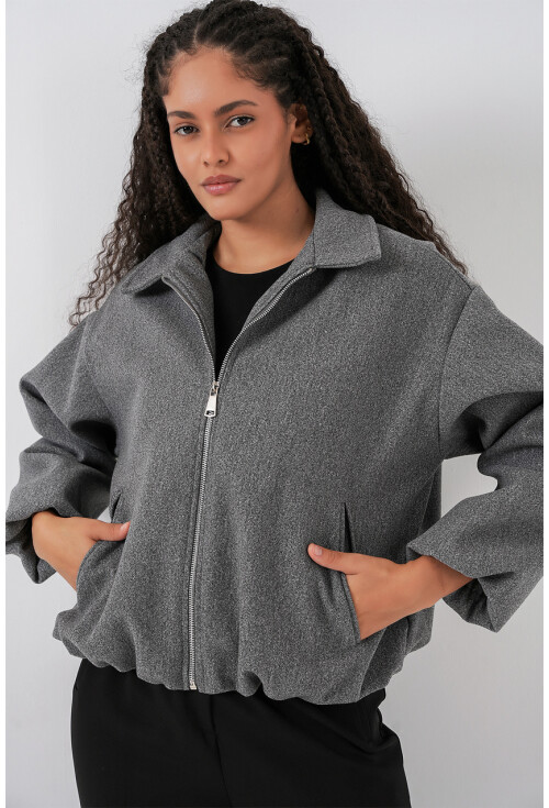Kadın Büzgülü Oversize Kaşe Ceket 0728