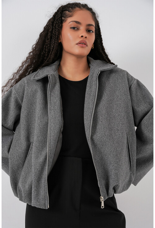 Kadın Büzgülü Oversize Kaşe Ceket 0728