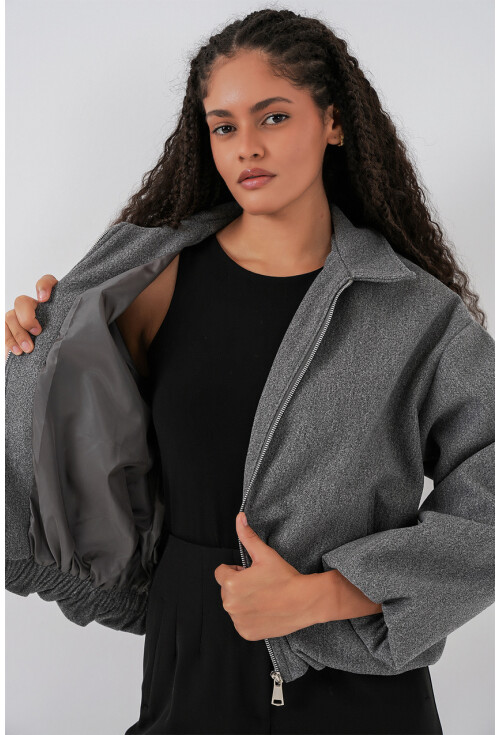 Kadın Büzgülü Oversize Kaşe Ceket 0728