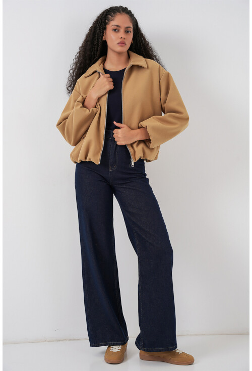 Kadın Büzgülü Oversize Kaşe Ceket 0728