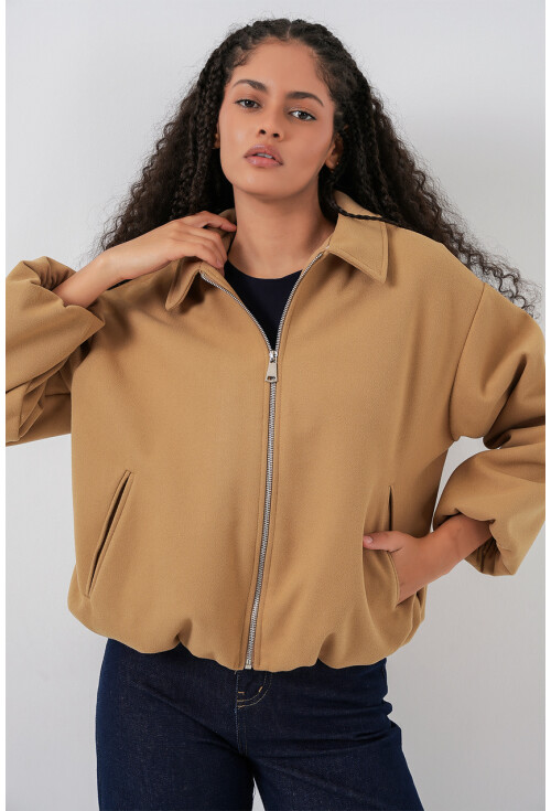 Kadın Büzgülü Oversize Kaşe Ceket 0728