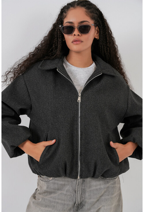 Kadın Büzgülü Oversize Kaşe Ceket 0728