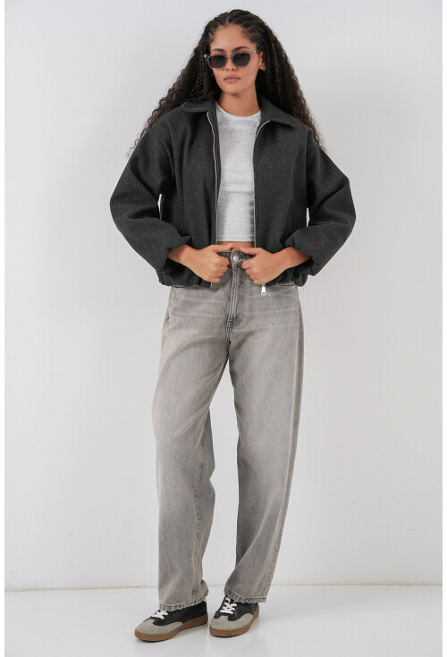 Kadın Büzgülü Oversize Kaşe Ceket 0728