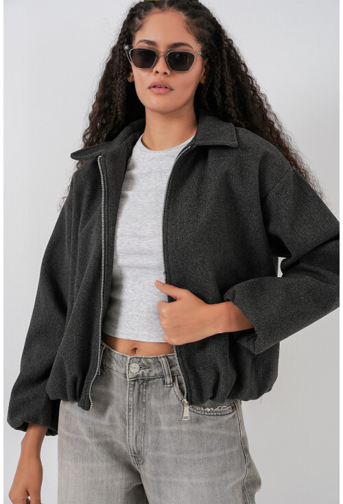Kadın Büzgülü Oversize Kaşe Ceket 0728