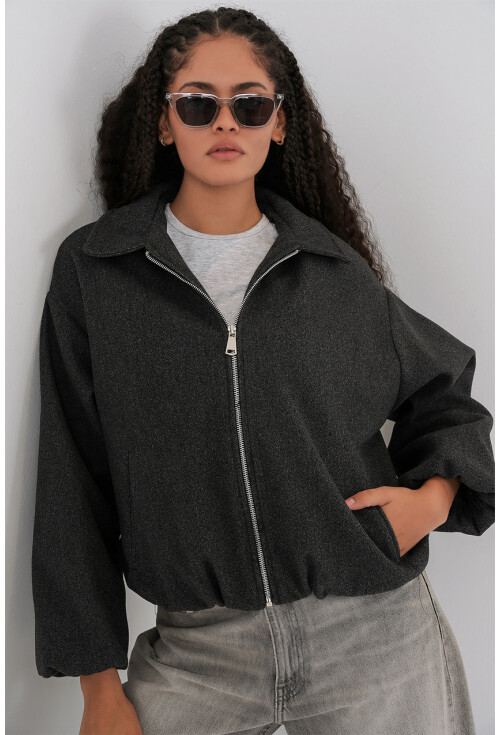 Kadın Büzgülü Oversize Kaşe Ceket 0728