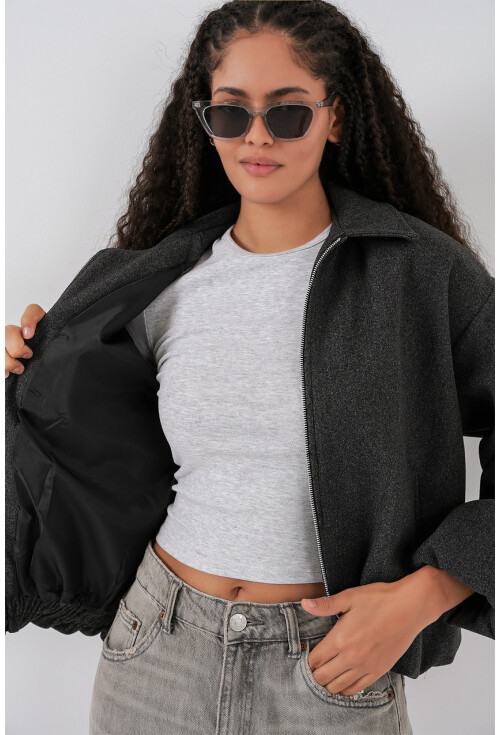 Kadın Büzgülü Oversize Kaşe Ceket 0728